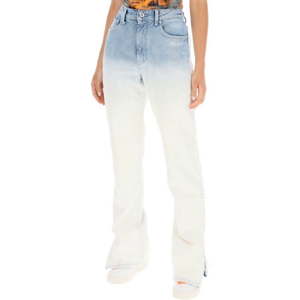 Off-White Degrade Split Hem Straight Leg Jeans in Blue White